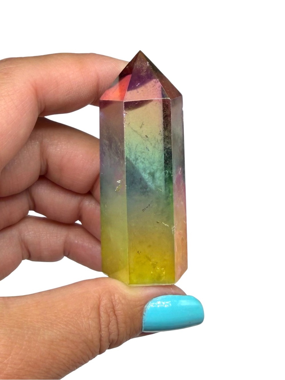 Rainbow Aura Clear Quartz Tower Crystal Stone Decor Gift